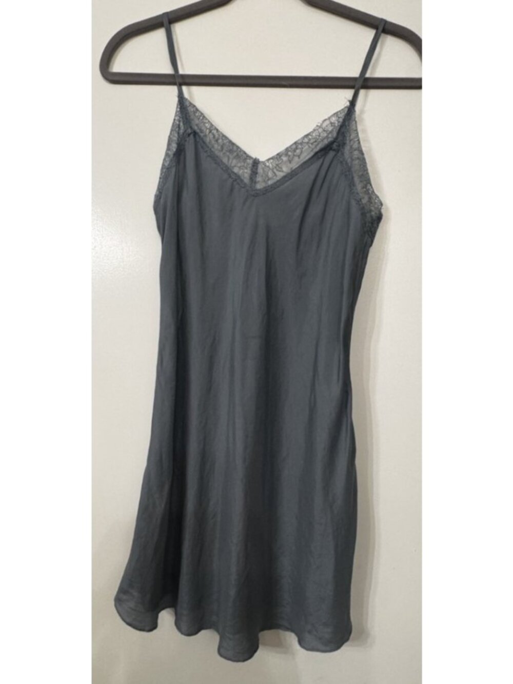 4 Love & Liberty Blue Silk Lace Trim Slip Dress Floral Eyelash Feminine Romantic